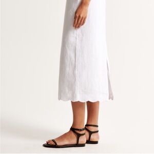 Abercrombie & Fitch Premium Linen Scallop-Hem Midi Skirt